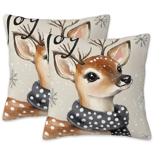 Christmas Deer Joy 18x18 Pillow Covers (Set of 2) – Winter Solstice Throw Pillow Cases