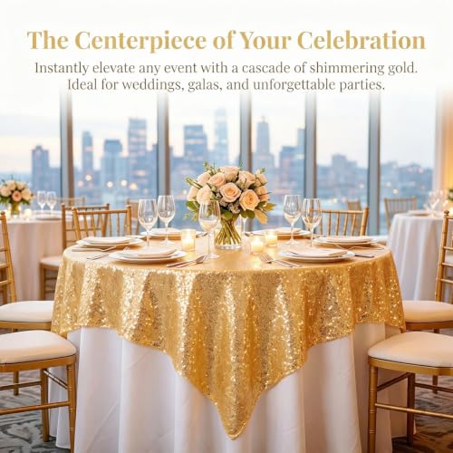 Gold Tablecloth 72x72 Square Sequin Cover for Wedding Party Decoration