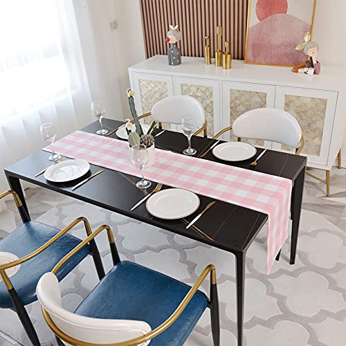 NATUS WEAVER Pink & White Buffalo Check Table Runner 12 x 60 in — 2-Sided Cotton, Pink&White, 1 pc
