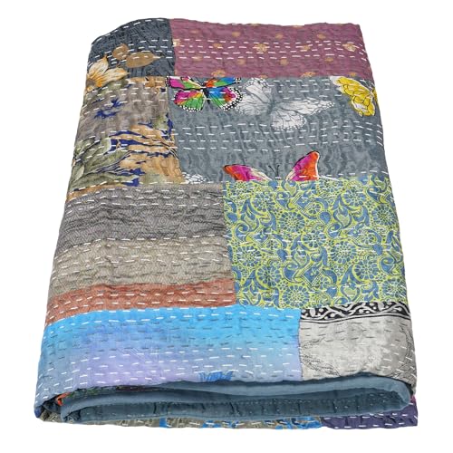 Handmade Cotton Kantha Quilt - Patchwork Baby Blanket (40"x 60")