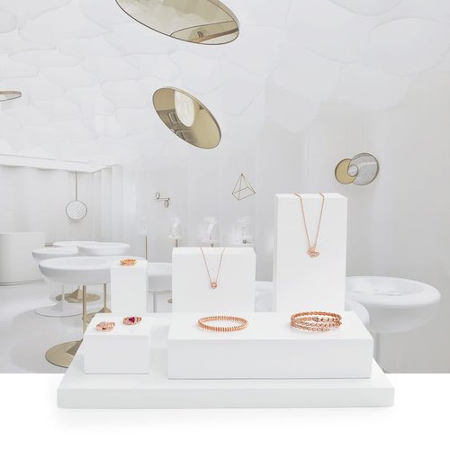 Oirlv Solid Wood Minimalism Style Jewelry Display Stand Showcase Jewelry Organizer Square Holder White Display Stand Riser (SM05206)