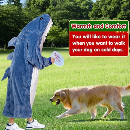 Shark Wearable Blanket Hoodie, Zippered Plush Shark Costume for Adults