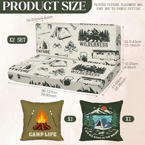 Camping Theme RV Dinette Cushion Covers Set - 6 Pcs Green