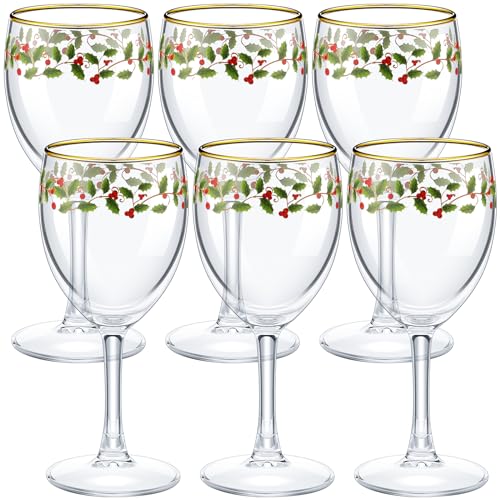 Nitial 6 Pcs Christmas Wine Glasses – Holly Berry 6.8 oz Stemmed Goblets (Variation: 6 / Holly Berry)