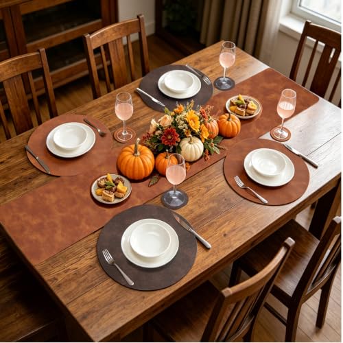 Reversible Faux Leather Farmhouse Table Runner 12" x 54" Terracotta & Coffee Brown