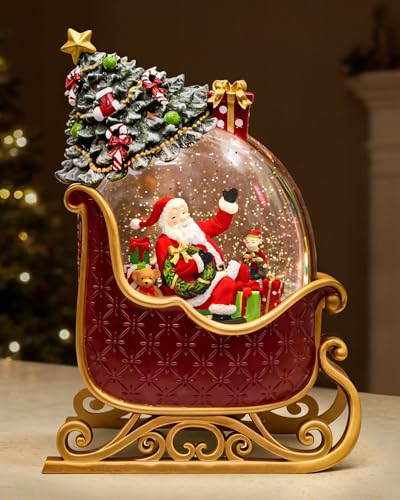 Musical Christmas Snow Globe Lantern with 8 Songs - 9.17" Santa Sleigh Decor