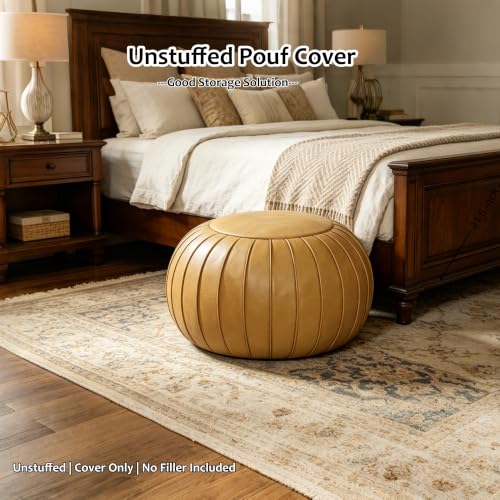 Unstuffed Round Faux Suede Ottoman Floor Pouf Cover - 21.6 x 13 Inch