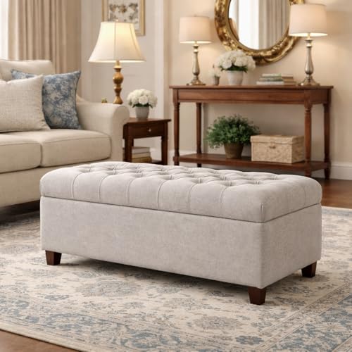 HomePop Grey Tufted Storage Ottoman Bench with Button Detailing - 40in