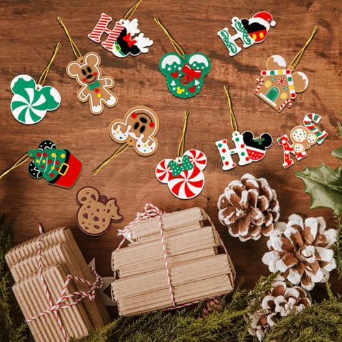 Limyaxy Green Christmas Wooden Ornaments with Golden Threads - 12Pcs Holiday Tree Decorations