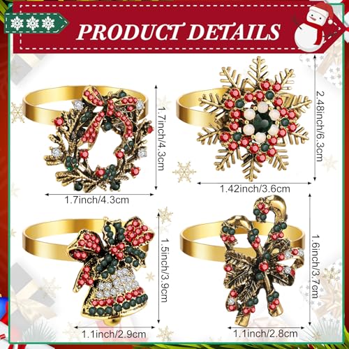 Retro Style Christmas Napkins and Rings Set - 16 Pcs Polyester Holiday Table Decor