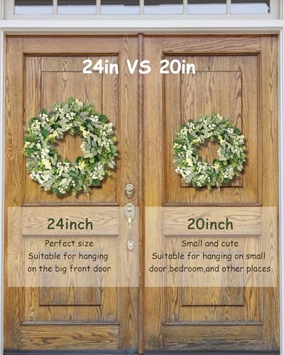 24-Inch Artificial Eucalyptus Wreath with Berries for Front Door Decor