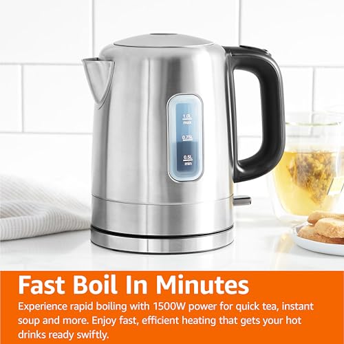 1L Electric Stainless Steel Kettle, Fast Boiling 1500W Tea & Coffee Maker