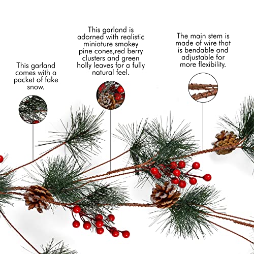 Pine and Berries Garland - Needles, Pinecone Berry Rustic Xmas