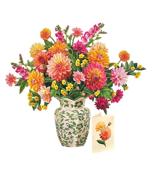 Dahlia Sunrise 3D Pop Up Greeting Card - 14.5 Inch Life-Sized Floral Bouquet