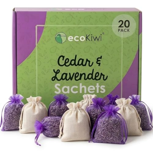 Natural Cedar and Lavender Sachets for Closets and Drawers, 20 Pack