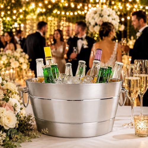 Insulated Stainless Steel Beverage Tub, 12Qt Double-Wall Ice Bucket