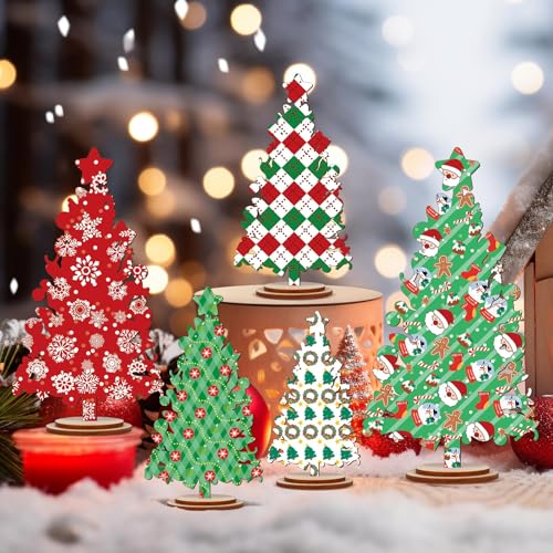 5 Pcs Rustic Wooden Christmas Tree Table Decor - Freestanding Shelf
