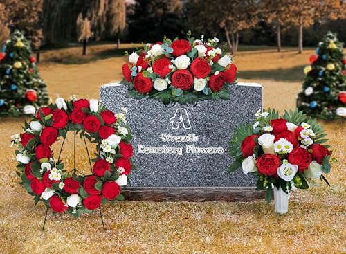 24-Inch Artificial Cemetery Wreath with Metal Stand for Graves