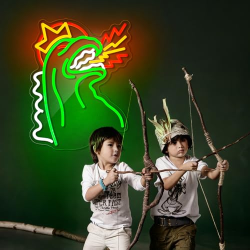 Jimeva Monster Neon Sign – Fire Monster LED Wall Light, USB Dimmable, Multi-Color (Green/Red/White/Yellow) for Boys Girls Room, Game Room