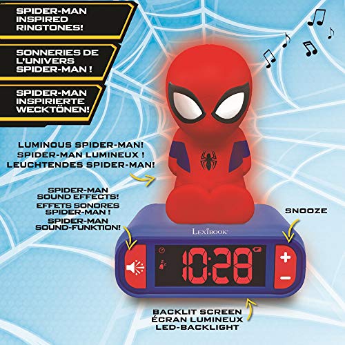 LEXiBOOK Spider-Man Nightlight Alarm Clock RL800SP for Kids, Superhero Gift