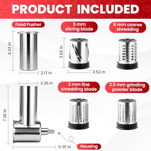 Stainless Steel Grater & Slicer Attachment for Stand Mixers, 4-Drum Set