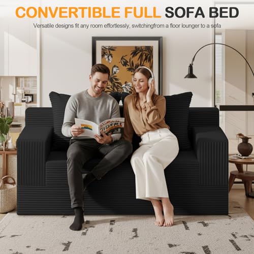 Convertible Corduroy Loveseat Sofa Bed, Folding Floor Sleeper Couch