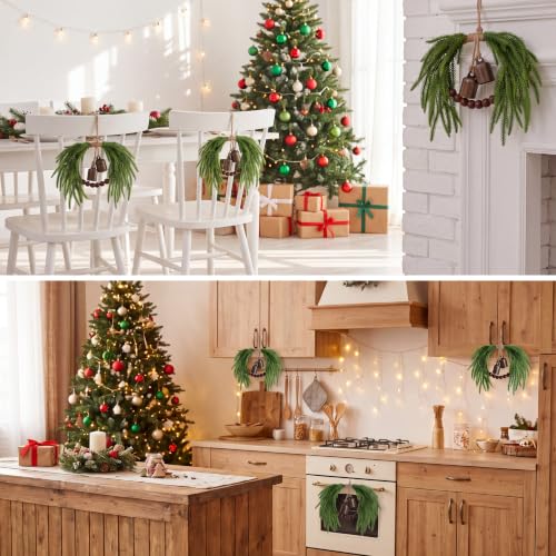 Sggvecsy 6-Pack Christmas Mini Wreaths for Cabinets with Norfolk Bells & Beads