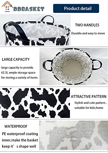 Collapsible Cow Print Laundry Basket with Handles - Nursery Storage Bin