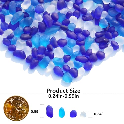 Frosted Blue Sea Glass Pebbles - 0.55lb Glass Stones for Vases & Aquariums