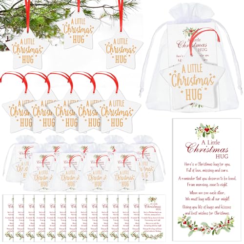 Sieral 72 Pcs Christmas Ornaments Gifts Bulk – Star Style (24 pcs each: ornaments, cards, organza bags)