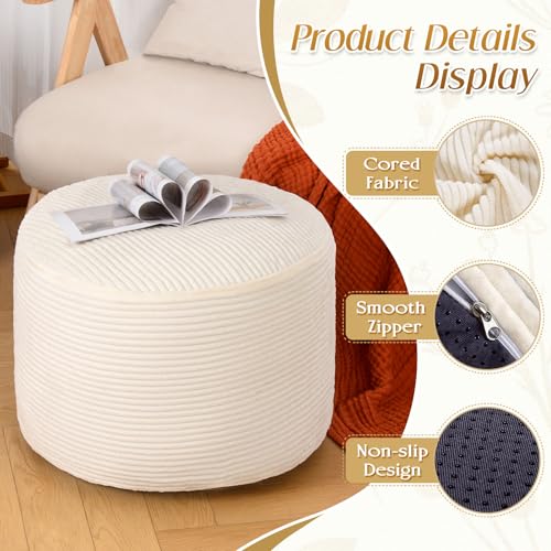 Round Plush Ottoman Foot Rest - Soft Velvet Living Room Pouf