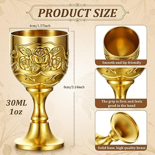 12-Piece Vintage Mini Chalice Goblet Set, 1 oz Embossed Metal Shot Glasses