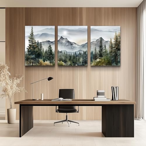 3-Piece Abstract Mountain Forest Canvas Wall Art, Framed Landscape Prints