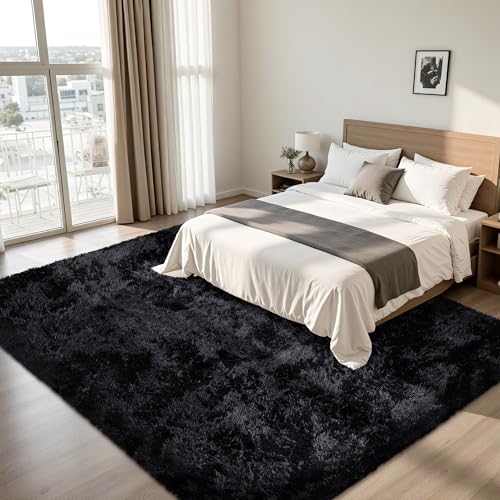 8x10 Black Fluffy Shag Area Rug, Ultra Soft Plush Carpet for Living Room