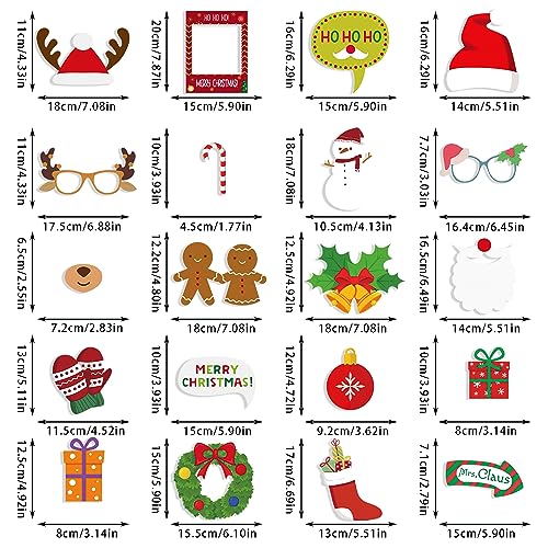 Christmas Photo Booth Props 21 pcs Santa Beard Elk Gift Box Frames for Party