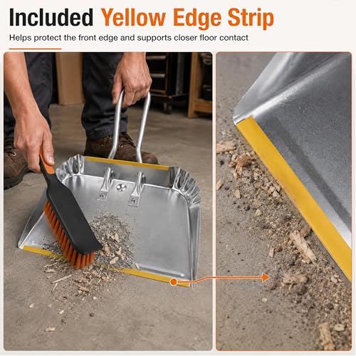 17-Inch Heavy Duty Metal Dustpan and Brush Set for Garage & Outdoor