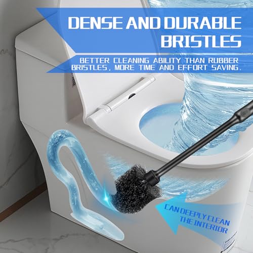 Black Toilet Brush and Holder Set (2 Pack) - Non-Slip Long Handle Scrubber