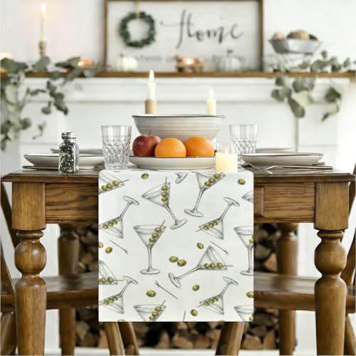 SDGKPBPTR Martini and Olive Table Runner - Cocktail Decor for Parties & Holidays