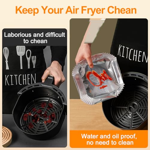 100Pcs 6.3-Inch Aluminum Foil Air Fryer Liners - Disposable Square Sheets