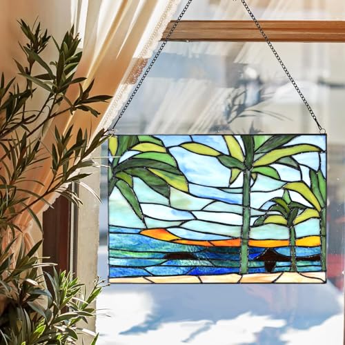 Tiffany Style Stained Glass Window Panel - 14"x9.5" Suncatcher