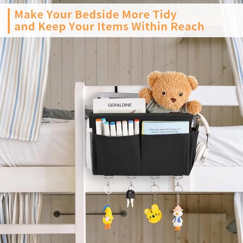 Bedside Caddy Organizer with 5 Pockets and 4 Hooks for Bunk Beds