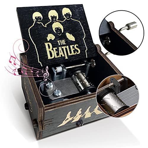 Vintage Engraved Wooden Hand Crank Music Box - Let It Be Melody