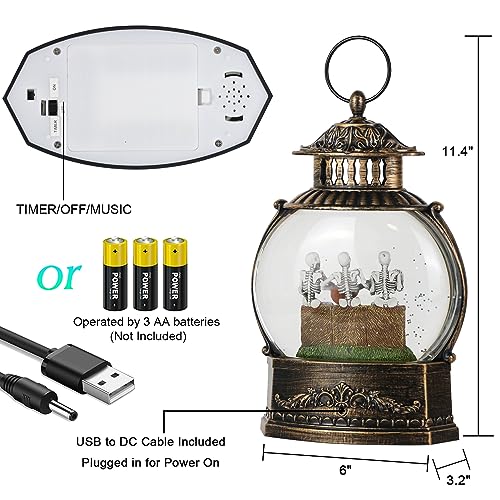 Halloween Skeleton Snow Globe Lantern with Glitter and 6-Hour Timer