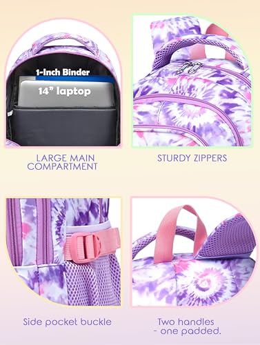 Water-Resistant Girls School Backpack with 15.6 Inch Laptop Sleeve - Purple