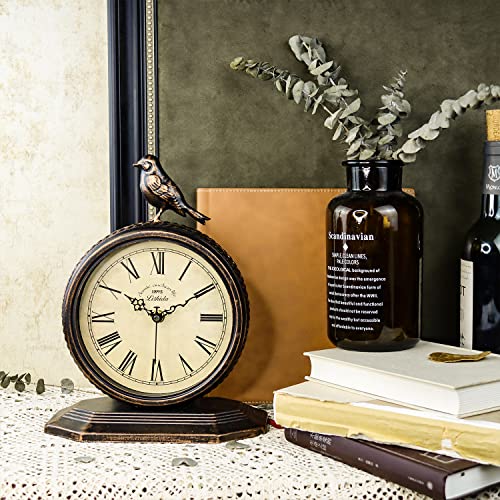 Vintage Metal Desk Clock, Silent Non-Ticking Farmhouse Table Clock