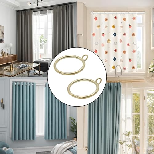 50-Piece Gold Curtain Rings with Eyelets - 1.5 Inch Metal Drapery Rings