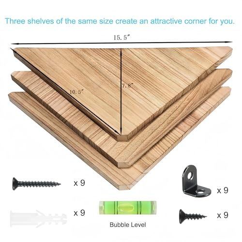 Rustic Corner Wall Shelf Set of 3, Floating Wood Display Shelves