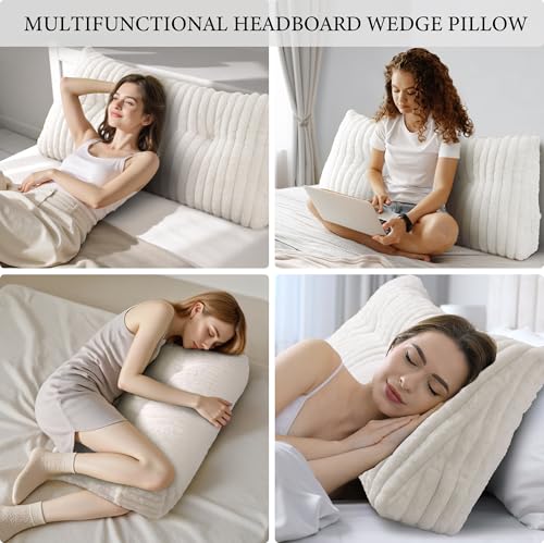 Queen Wedge Pillow with Back Support | Soft Reading Cushion in Beige