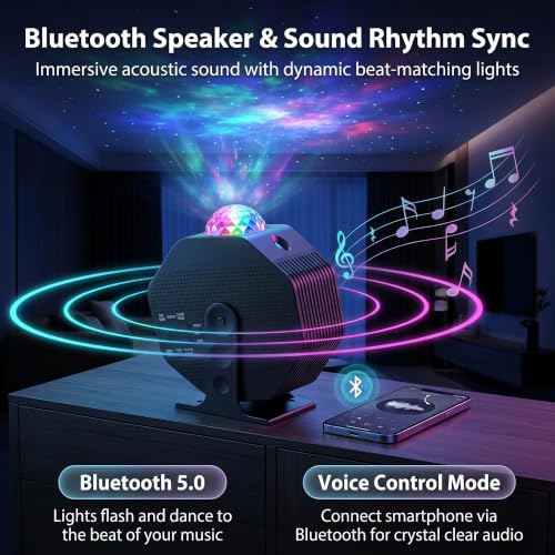 Galaxy Star Projector Night Light with Bluetooth Speaker & Voice Control