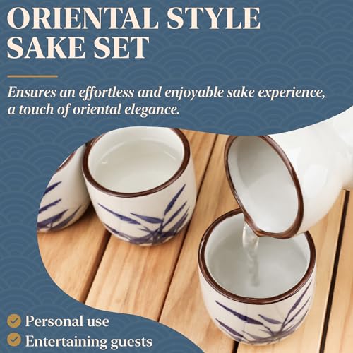 PUNNIO Ceramic Sake Set 5pcs - Japanese Wine & Drinkware with Carafe & Cups